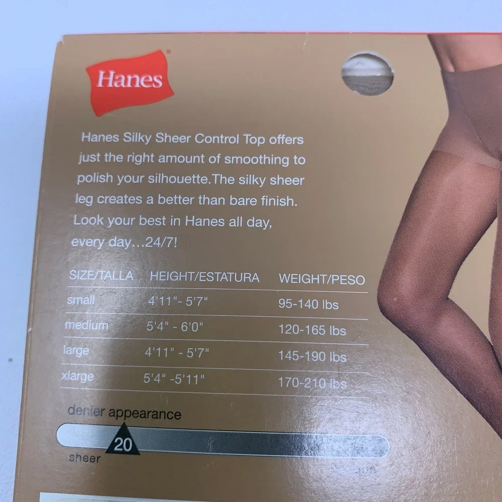 Hanes Womens Large Nude Silky Sheer Control Top Pantyhose 53996 NWT